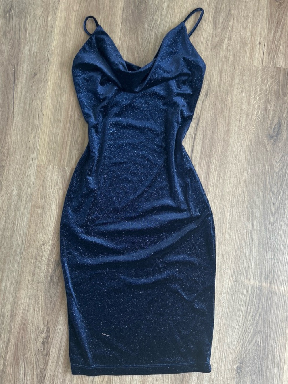 Navy Sparkle Midi Cowl Dress